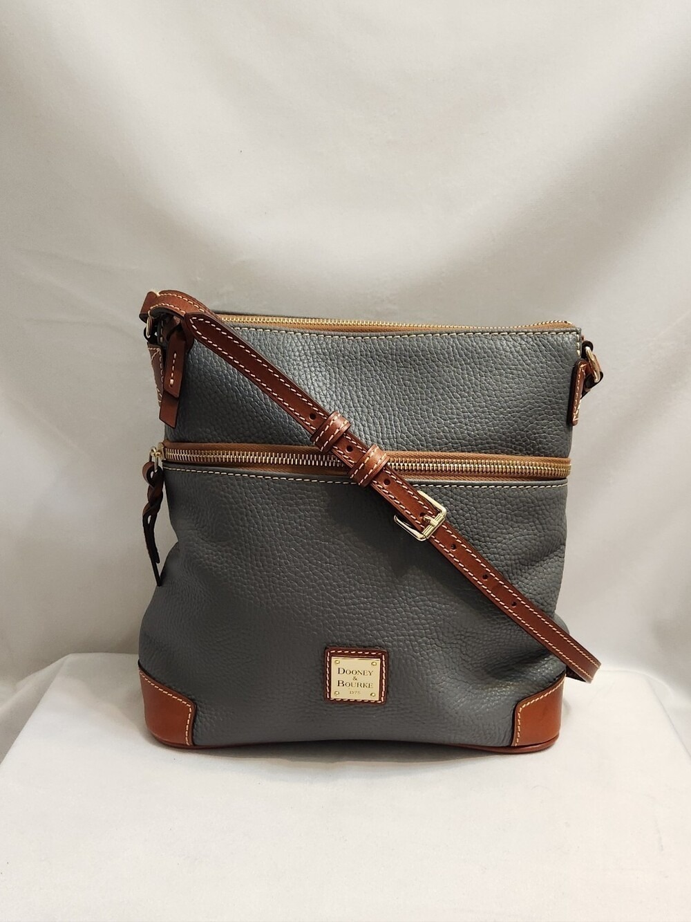 Dooney & Bourke Gray Brown Pebble Leather Crosssbody Bag